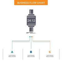 smart watch. smartwatch. watch. apple. android Business Flow Chart Design with 3 Steps. Glyph Icon For Presentation Background Template Place for text. vector