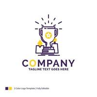 Company Name Logo Design For Achievement. award. cup. prize. trophy. Purple and yellow Brand Name Design with place for Tagline. Creative Logo template for Small and Large Business. vector