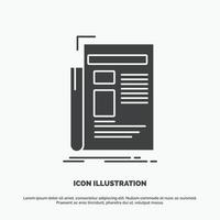 gaceta. medios de comunicación. noticias. Boletin informativo. icono de periódico. símbolo gris vectorial de glifo para ui y ux. sitio web o aplicación móvil vector