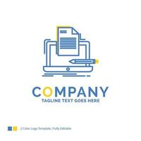 Coder. coding. computer. list. paper Blue Yellow Business Logo template. Creative Design Template Place for Tagline. vector