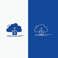 cloud. upload. save. data. computing Line and Glyph web Button in Blue color Vertical Banner for UI and UX. website or mobile application vector