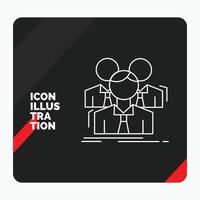 fondo de presentación creativa rojo y negro para el equipo. trabajo en equipo. negocio. reunión. icono de línea de grupo vector