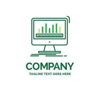 analytics. processing. dashboard. data. stats Flat Business Logo template. Creative Green Brand Name Design. vector