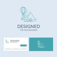 explore. travel. mountains. camping. balloons Business Logo Line Icon Symbol for your business. Turquoise Business Cards with Brand logo template vector