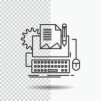 Type Writer. paper. computer. paper. keyboard Line Icon on Transparent Background. Black Icon Vector Illustration