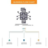 Analysis. data. datum. processing. reporting Business Flow Chart Design with 3 Steps. Glyph Icon For Presentation Background Template Place for text. vector