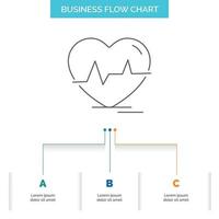 ecg. heart. heartbeat. pulse. beat Business Flow Chart Design with 3 Steps. Line Icon For Presentation Background Template Place for text vector