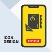 Design. layout. page. sketch. sketching Glyph Icon in Mobile for Download Page. Yellow Background vector