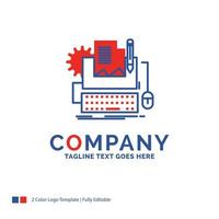 Company Name Logo Design For Type Writer. paper. computer. paper. keyboard. Blue and red Brand Name Design with place for Tagline. Abstract Creative Logo template for Small and Large Business. vector