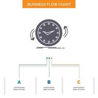 Backup. clock. clockwise. counter. time Business Flow Chart Design with 3 Steps. Glyph Icon For Presentation Background Template Place for text. vector