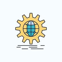 international. business. globe. world wide. gear Flat Icon. green and Yellow sign and symbols for website and Mobile appliation. vector illustration