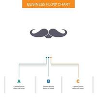 moustache. Hipster. movember. male. men Business Flow Chart Design with 3 Steps. Glyph Icon For Presentation Background Template Place for text. vector