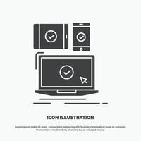 computadora. dispositivos. móvil. sensible. icono de la tecnología. símbolo gris vectorial de glifo para ui y ux. sitio web o aplicación móvil vector