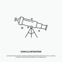 telescopio. astronomía. espacio. vista. icono de zoom. símbolo gris vectorial de línea para ui y ux. sitio web o aplicación móvil vector