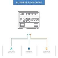 Audio. mastering. module. rackmount. sound Business Flow Chart Design with 3 Steps. Line Icon For Presentation Background Template Place for text vector