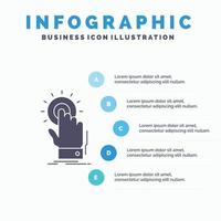 touch. click. hand. on. start Infographics Template for Website and Presentation. GLyph Gray icon with Blue infographic style vector illustration.