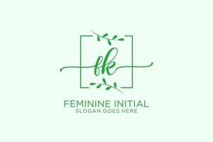 Initial FK beauty monogram and elegant logo design handwriting logo of initial signature, wedding, fashion, floral and botanical with creative template. vector