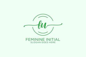 Initial FU beauty monogram and elegant logo design handwriting logo of initial signature, wedding, fashion, floral and botanical with creative template. vector