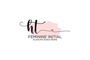 Initial HT beauty monogram and elegant logo design handwriting logo of initial signature, wedding, fashion, floral and botanical with creative template. vector