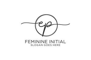 Initial EP handwriting logo with circle template vector logo of initial signature, wedding, fashion, floral and botanical with creative template.