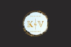 Initial KV beauty monogram and elegant logo design handwriting logo of initial signature, wedding, fashion, floral and botanical with creative template. vector