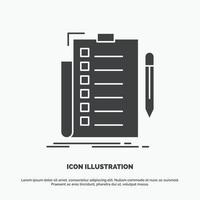 pericia. Lista de Verificación. controlar. lista. icono de documento. símbolo gris vectorial de glifo para ui y ux. sitio web o aplicación móvil vector