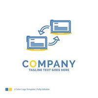 Computer. connection. link. network. sync Blue Yellow Business Logo template. Creative Design Template Place for Tagline. vector