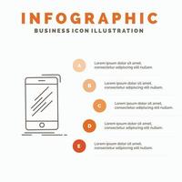 dispositivo. móvil. teléfono. teléfono inteligente plantilla de infografía telefónica para sitio web y presentación. icono de línea gris con ilustración de vector de estilo infográfico naranja