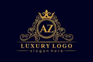 AZ Initial Letter Gold calligraphic feminine floral hand drawn heraldic monogram antique vintage style luxury logo design Premium Vector