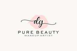 diseño de logotipo prefabricado inicial de labios de acuarela dg, logotipo para marca comercial de artista de maquillaje, diseño de logotipo de boutique de belleza rubor, logotipo de caligrafía con plantilla creativa. vector