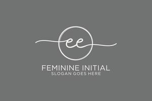 Initial EE handwriting logo with circle template vector logo of initial signature, wedding, fashion, floral and botanical with creative template.