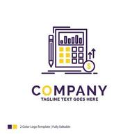 Company Name Logo Design For Calculation. data. financial. investment. market. Purple and yellow Brand Name Design with place for Tagline. Creative Logo template for Small and Large Business. vector