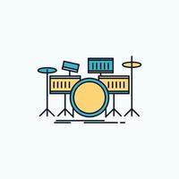 drum. drums. instrument. kit. musical Flat Icon. green and Yellow sign and symbols for website and Mobile appliation. vector illustration