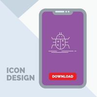 Bug. bugs. insect. testing. virus Line Icon in Mobile for Download Page vector
