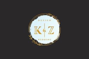 Initial KZ beauty monogram and elegant logo design handwriting logo of initial signature, wedding, fashion, floral and botanical with creative template. vector