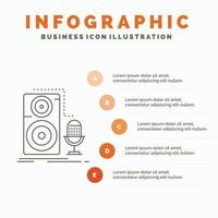 En Vivo. micrófono micrófono. registro. plantilla de infografía de sonido para sitio web y presentación. icono de línea gris con ilustración de vector de estilo infográfico naranja