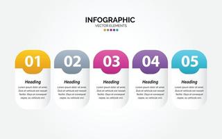 plantilla de infografía horizontal de negocios. diseño de línea delgada con números 5 opciones o pasos. vector