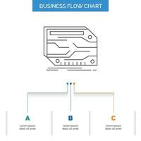 card. component. custom. electronic. memory Business Flow Chart Design with 3 Steps. Line Icon For Presentation Background Template Place for text vector