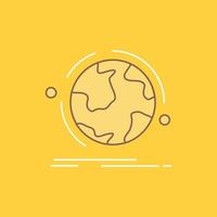 globe. world. discover. connection. network Flat Line Filled Icon. Beautiful Logo button over yellow background for UI and UX. website or mobile application vector