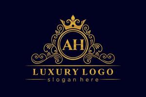 AH Initial Letter Gold calligraphic feminine floral hand drawn heraldic monogram antique vintage style luxury logo design Premium Vector