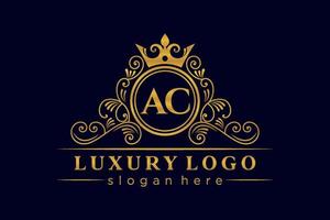 AC Initial Letter Gold calligraphic feminine floral hand drawn heraldic monogram antique vintage style luxury logo design Premium Vector