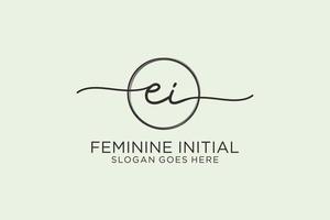 Initial EI handwriting logo with circle template vector logo of initial signature, wedding, fashion, floral and botanical with creative template.