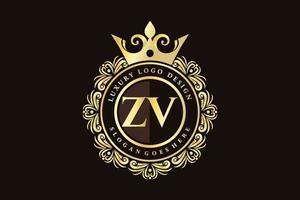 ZV Initial Letter Gold calligraphic feminine floral hand drawn heraldic monogram antique vintage style luxury logo design Premium Vector