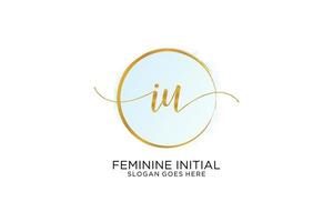 Initial IU handwriting logo with circle template vector signature, wedding, fashion, floral and botanical with creative template.