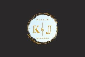 Initial KJ beauty monogram and elegant logo design handwriting logo of initial signature, wedding, fashion, floral and botanical with creative template. vector