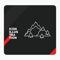 Red and Black Creative presentation Background for mountain. landscape. hill. nature. tree Line Icon vector