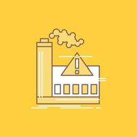 pollution. Factory. Air. Alert. industry Flat Line Filled Icon. Beautiful Logo button over yellow background for UI and UX. website or mobile application vector