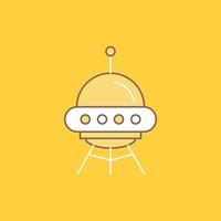 astronave. espacio. Embarcacion. cohete. icono relleno de línea plana alienígena. hermoso botón de logotipo sobre fondo amarillo para ui y ux. sitio web o aplicación móvil vector