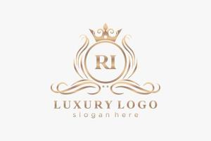 plantilla de logotipo de lujo real con letra ri inicial en arte vectorial para restaurante, realeza, boutique, cafetería, hotel, heráldica, joyería, moda y otras ilustraciones vectoriales. vector