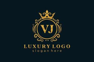 plantilla de logotipo de lujo real de letra vj inicial en arte vectorial para restaurante, realeza, boutique, cafetería, hotel, heráldica, joyería, moda y otras ilustraciones vectoriales. vector